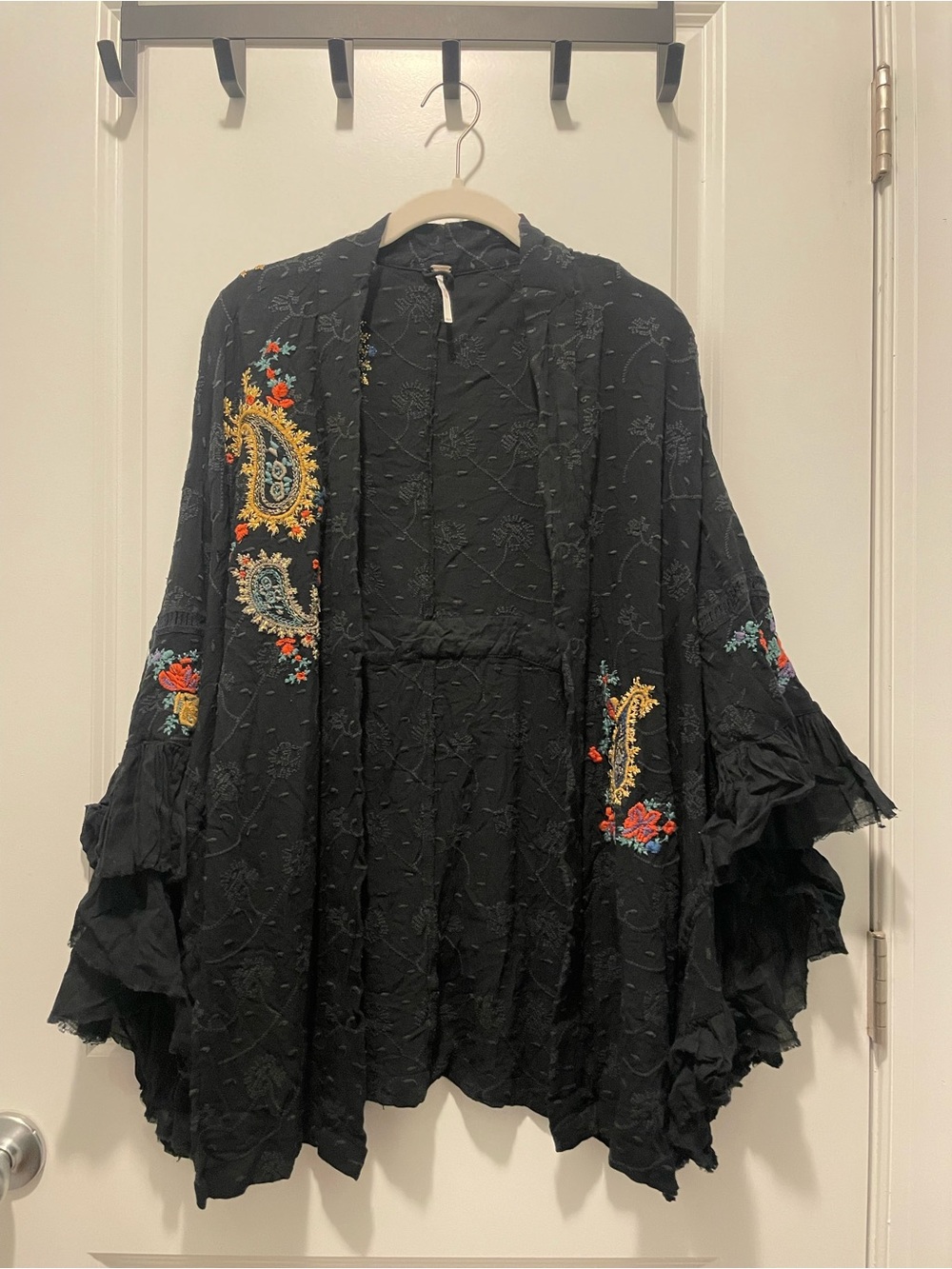 Free People black embroidered tunic/blouse, size XS.